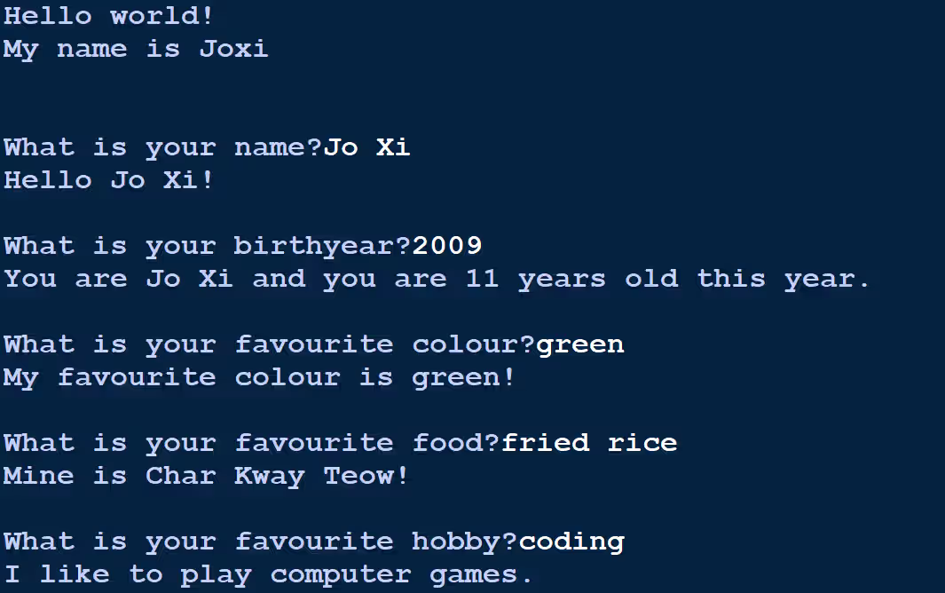 Screenshot of one of my early programs
