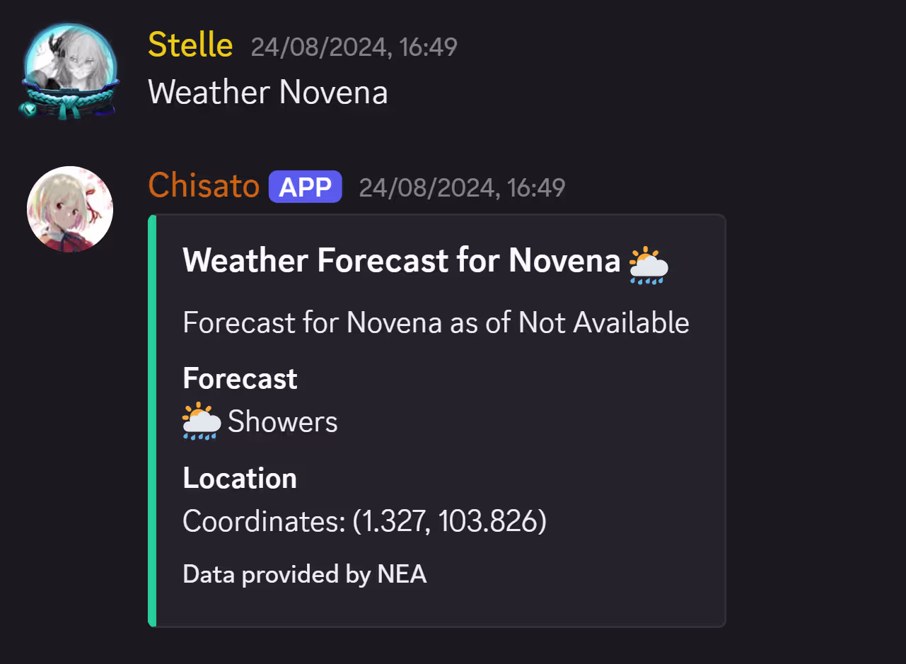 Screenshot of one of my early discord bot